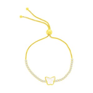 Simona Sterling Silver, Butterfly MOP Center, CZ Adjustable Bolo Bracelet - Gold Plated - Gold - 1 of 2