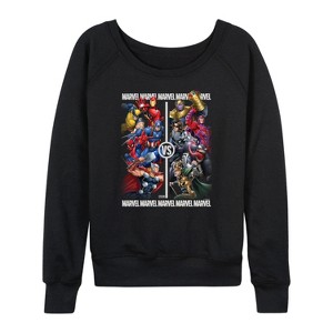 Women's - Marvel - Heros Vs Villains Lightweight French Terry Wide Neck Long Sleeve Shirt - 1 of 4
