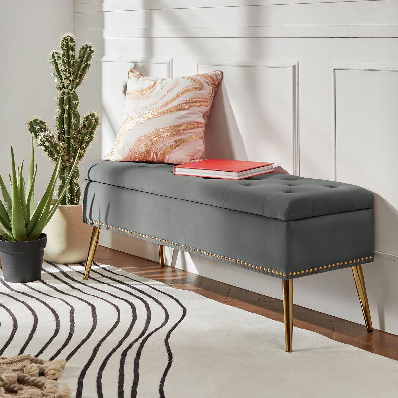 Hippolytus  Storage Bench with Nailhead Trim and Button-tufted  for Bedroom  | ARTFUL LIVING DESIGN, 1 of 11