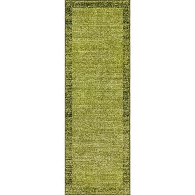 Light Green Synthetic Stain-Resistant Indoor Runner Rug