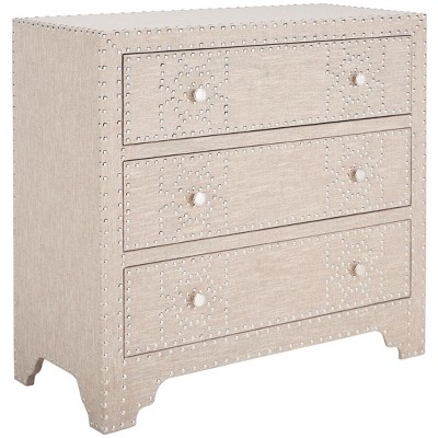 Transitional Gray 32" Fir Wood 3-Drawer Chest with Silver Nailheads