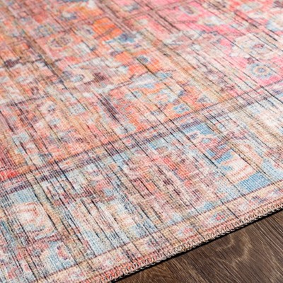 Black and Coral Chenille Cotton Traditional Runner Rug