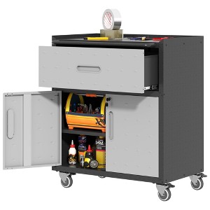 Munora 34.66" Lockable Rolling Tool Cabinet - 16.54"D x 29.53"W Mobile Storage with Drawer & Adjustable Shelf (Black/Grey) - 1 of 4