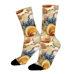 Starfish Conch Seashell Women Printed Crew Socks Funny Funky Socks Soft Polyester Novelty Gifts for Artists Men - 1 of 4