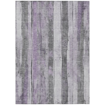 Lavender And Gray Striped Washable Indoor Outdoor Area Rug