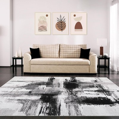 Nasitip Abstract Area Rug, Machine Washable Non-Slip Accent Carpet, Contemporary Art Ink Texture Rug