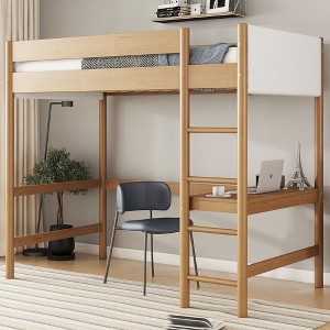 NicBex Rubber Wood Junior Twin Loft Bed for kids,Multifunctional Loft Bed Platform with Desk,Ladder&Guardrails,Space-Saving Loft Bed Frame,250lbs Max - 1 of 4