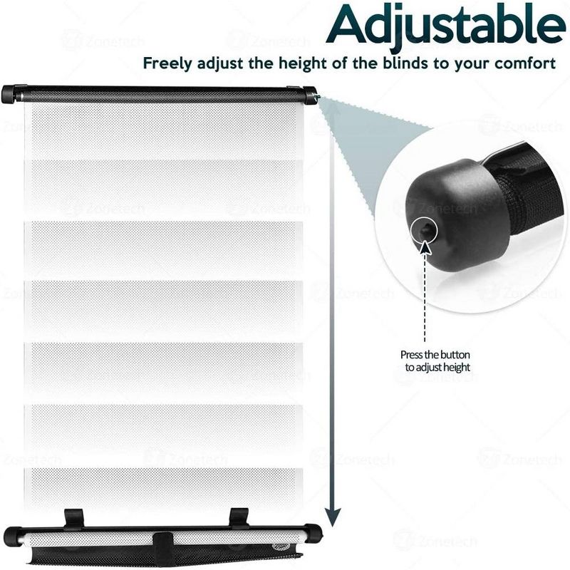 Zone Tech Car Roller Blinds Side Window Sun Shades - Premium Quality 2 Pack Universal Retractable Roller Blinds, 4 of 9
