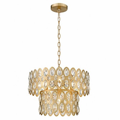 Modern Heirloom Brass and Crystal 5-Light Chandelier Pendant