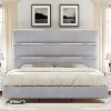 AMERLIFE Bed Frame with 59" Tall Headboard, Velvet Upholstered Platform Bed with Mirrored Silver Plating - 2 of 2