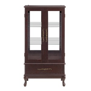 ChicFurnit Decorative Storage Cabinet Glass Curio Cabinet with Adjustable Shelves and Drawer for Living Room Storage, Brown, 40.16"*15.95"*13" - 1 of 4