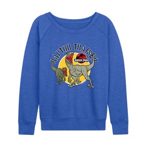 Women's - Jurassic World - Raptor Trainer Lightweight French Terry Wide Neck Long Sleeve Graphic Shirt - 1 of 3