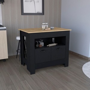 Grungis Kitchen Island Cart with Two Door Cabinet and Shelf,Kitchen Island with Laminated Particle Board Top,Island Table for Kitchen - 1 of 4