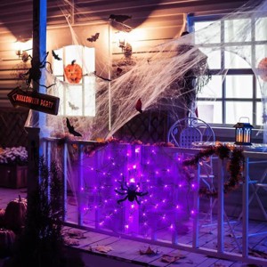 1Pc 3.28FT Spider Web Light w/ Hairy Spider 70LED Battery Powered Remote Control 8 Lighting Modes Glowing Outdoor Indoor Wall Halloween Decoration - 1 of 4
