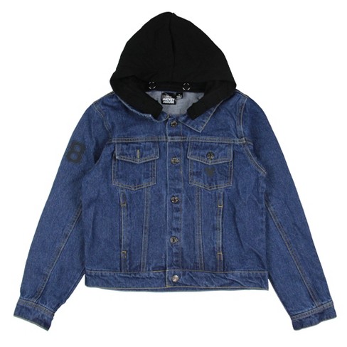 Denim jacket with removable hood online