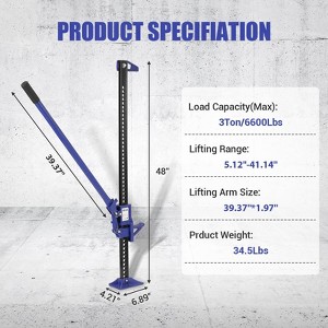 High Lift Farm Jack - Ratcheting Utility Jack with 3 Ton (6,600 Lb) Capacity, Car Jack Adjustable Range 6" to 55" for Cars, Trucks, ATVs, and SUVs - 1 of 4