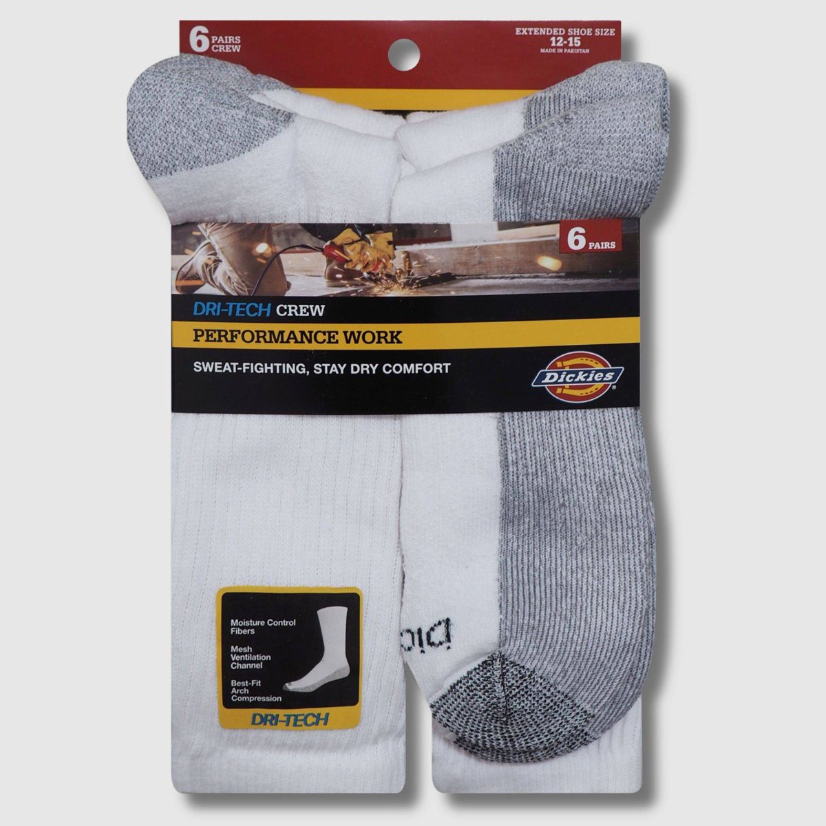 Dickies Men's Big & Tall Dri-Tech Crew Socks 6pk - 12-15 - thumbnail 3