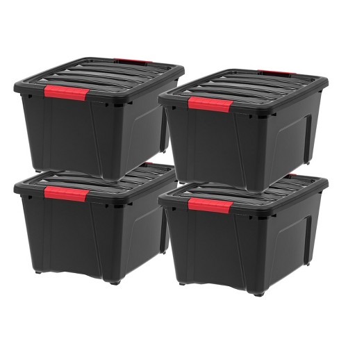 IRIS USA 4 Pack 91qt Large Clear View Plastic Storage Bin with Lid and  Secure Latching Buckles, Red