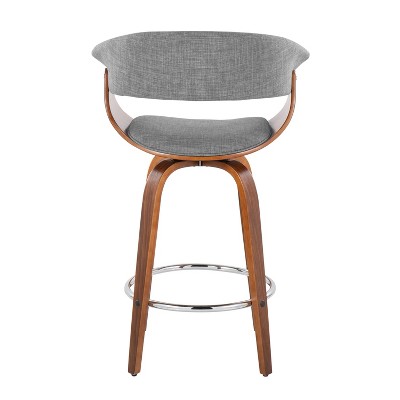 Light Gray Walnut Wood Swivel Counter Stools with Chrome Footrest, Set of 2