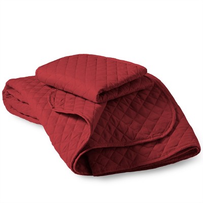 Red Twin Diamond Stitched Microfiber Quilt Set