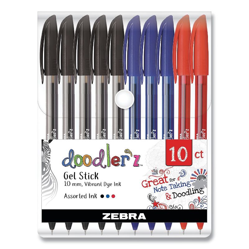 Zebra Doodler'z Gel Pen Stick Bold 1 mm Assorted Ink and Barrel Colors 10/Pack 41970, 1 of 2