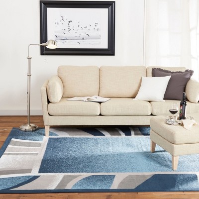 Blue and Gray Abstract Border Area Rug, 7'8"x10'7"