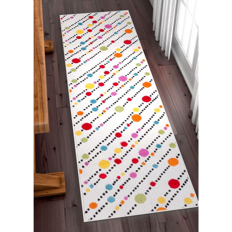 Well Woven Modern Dandy Dots Stripes Bright Kids Room Carpet Soft Durable White Area Rug, 3 of 7