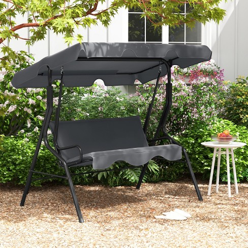 Costway Patio 3 Seats Canopy Swing Glider Hammock Steel Frame Cushioned ...