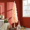 HOMCOM 7 FT Pencil Prelit Artificial Christmas Tree Holiday Decoration with Snow Flocked Branches, Warm White LED Lights, Downswept Shape, Pink - 2 of 4