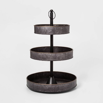 3 Tier Serving Tray with Brass Border Black - Threshold™