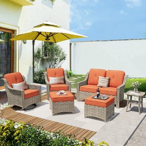 XIZZI 6 Pieces Furniture Set with Swivel Rocking Chairs, Furniture Sofa Set with Ottomans and Loveseat, Rattan Conversation Couch Set - 1 of 4
