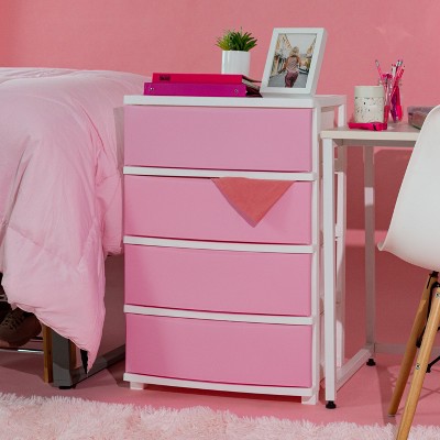 Wide Matte Pink and White Plastic 4-Drawer Storage Organizer