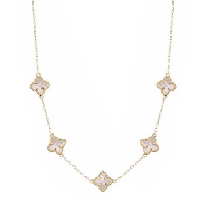 Adornia 14k Gold Plated White Mother of Pearl Floral Station Necklace - 1 of 4