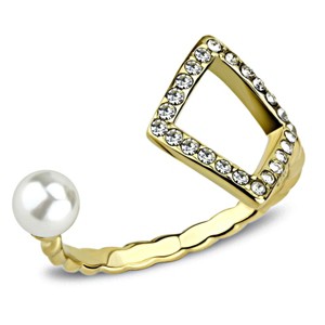 Slickblue Women’s Gold Stainless Steel Cuff Ring, White Pearl Accent & Clear Stones, Minimal Trend Style, Sizes 5-10 - 1 of 4