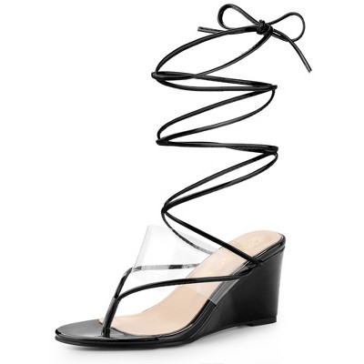 Allegra K Women's Strappy Open Toe Clear Strap Flip Flops Wedge Sandals