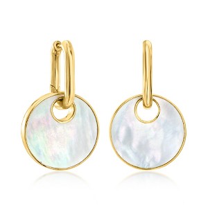 Ross-Simons Mother-Of-Pearl and Onyx Reversible Hoop Drop Earrings in 18kt Gold Over Sterling - 1 of 4