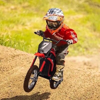 24V Kids Electric Dirt Bike, 350W Motor Ride On Motorcycle for Boys & Girls Ages 8-14, 3 Speed, 13.7 Miles Long Range, Shock Absorption