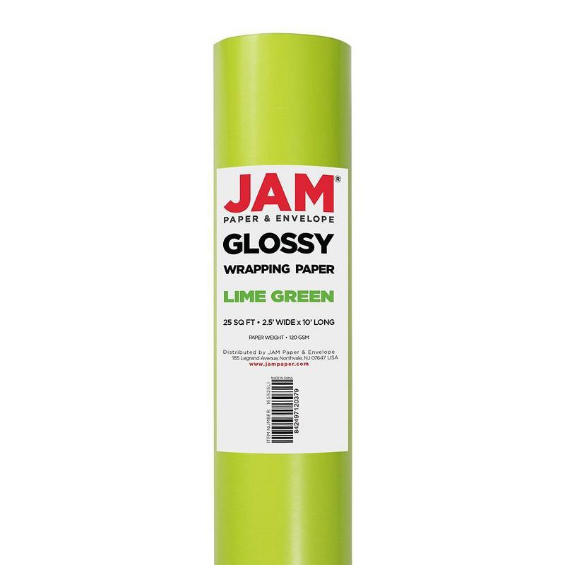 JAM PAPER Lime Green Glossy Gift Wrapping Paper Roll - 2 packs of 25 Sq. Ft., 3 of 6