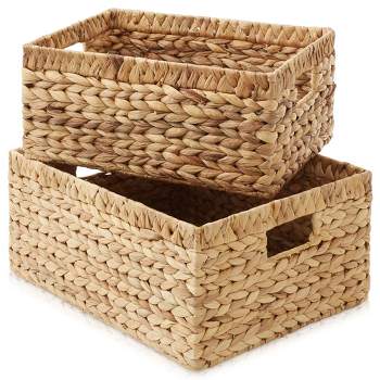 Casafield Water Hyacinth Storage Basket Set with Handles - Woven Organizers for Bathroom, Laundry, Pantry, Office, Shelves
