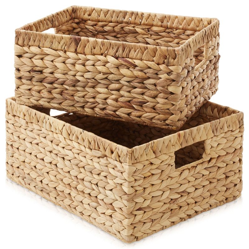 Casafield Water Hyacinth Storage Basket Set with Handles - Woven Organizers for Bathroom, Laundry, Pantry, Office, Shelves, 1 of 7