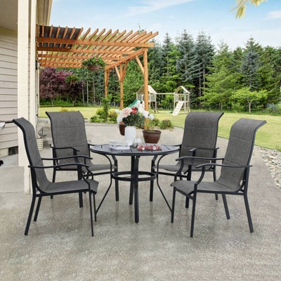 5pc Patio Dining Set with Round Table & Sling Arm Chairs - Captiva Designs