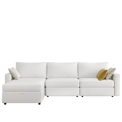 Vipbear 112.6" L-Shape Convertible Sectional Couches Sofas With Storage Chaise,Blue/Dark Gray/Light Gray/Beige