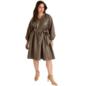 June + Vie by Roaman's Women's Plus Size Faux Leather Dress - 1 of 4