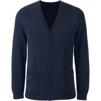 Lands' End School Uniform Men's Cotton Modal Button Front Cardigan Sweater