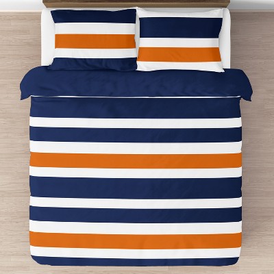 Navy and Orange Striped Full Microfiber Comforter Set