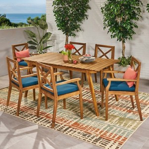 Christopher Knight Home Mesa Outdoor Acacia Wood 7 Piece Dining Set with Cushion - 1 of 4