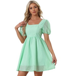 Allegra K Women's Short Sleeve Summer Casual Square Neck Flowy A-Line Short Party Dress - 1 of 4