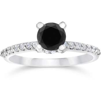Pompeii3 2 1/2ct Black & White Diamond Halo Engagement Ring 14K White Gold