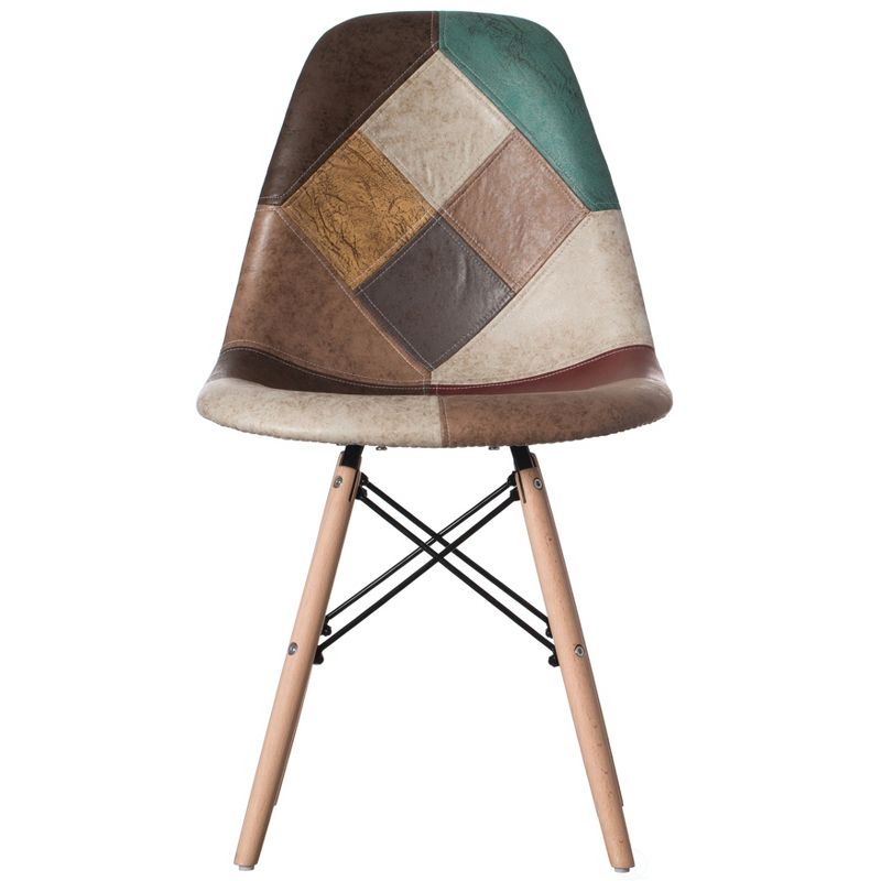 Fabulaxe Modern Fabric Patchwork Chair with Leather and Suede Like Tones with Wooden Legs for Kitchen, Dining Room, Entryway, Living Room, 3 of 9