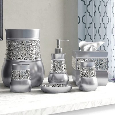 Silver Crackled Glass Mosaic 6-Piece Bathroom Accessories Set